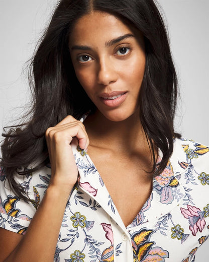 PAISLEY SPLENDOR CHAMP Piped Short Sleeve Notch Collar Pajama Top