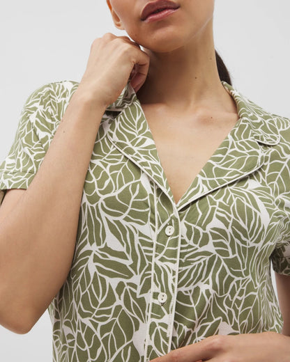 PALMTASTIC VETIVER/CHAMP Piped Short Sleeve Notch Collar Pajama Top