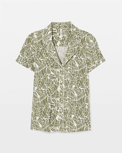 PALMTASTIC VETIVER/CHAMP Piped Short Sleeve Notch Collar Pajama Top