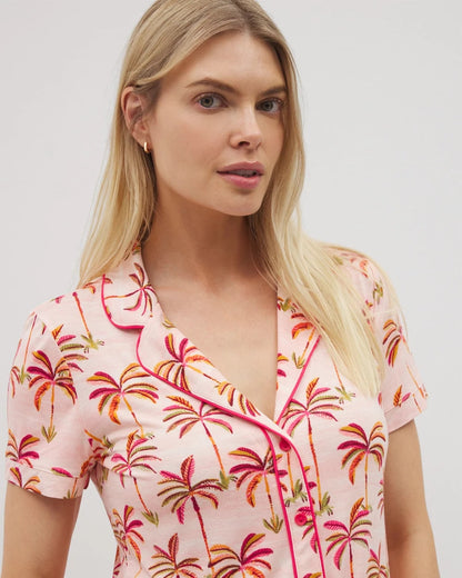 SHAKE YOUR PALM PALMS P Piped Short Sleeve Notch Collar Pajama Top
