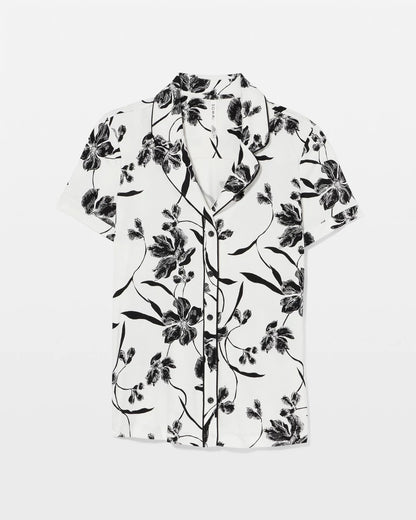REFLECTION BLOOMS CHAMP Piped Short Sleeve Notch Collar Pajama Top
