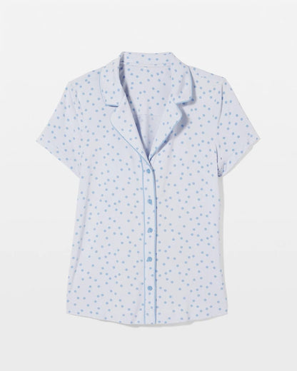 MERRY DOT OCEAN AIR Piped Short Sleeve Notch Collar Pajama Top
