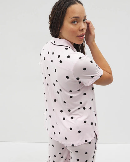 CHEERFUL DOT B SUGAR Piped Short Sleeve Notch Collar Pajama Top