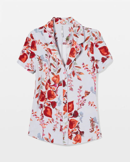 FORAGED FLORAL BLUE MIST Piped Short Sleeve Notch Collar Pajama Top