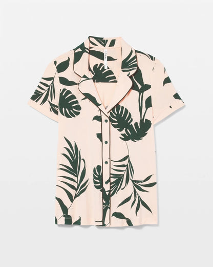 SHADOW FLORA APRICOTTA Piped Short Sleeve Notch Collar Pajama Top