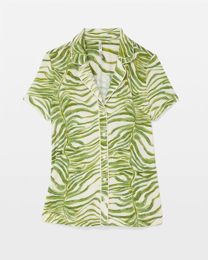 INTO THE GROOVE WHITE SMK Piped Short Sleeve Notch Collar Pajama Top