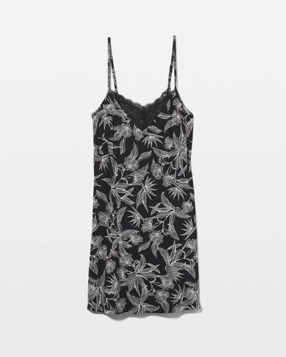PLUMERIA BLOOMS BLK CH Lace Trim Chemise