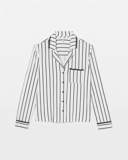 UNWIND STRIPE CHAMPAGNE Long-Sleeve Notch Collar Pajama Top