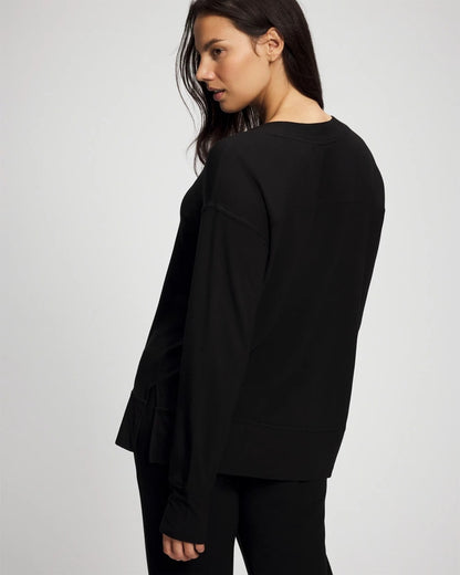 BLACK Ultrasoft Fleece V-Neck Sweatshirt