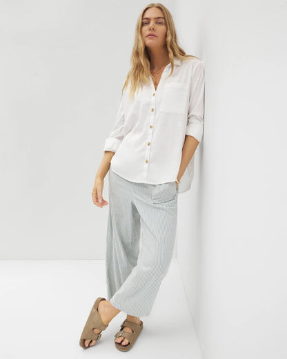 OPTIC WHITE Beach Cotton Long Sleeve Button-Up