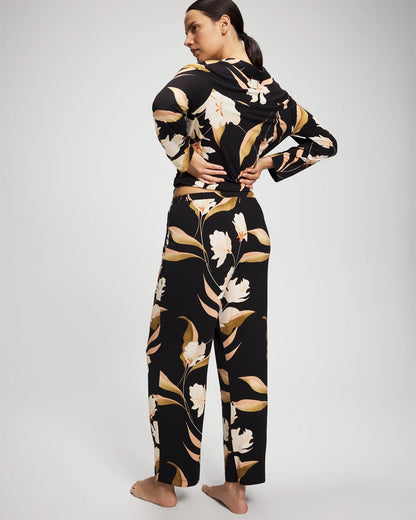 MYSTIC BLOOMS BLACK MID Satin Trim Pajama Pant