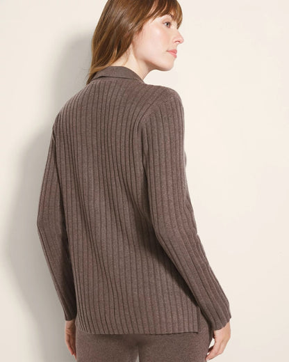 HEATHER COCOA Button-Up Sweater