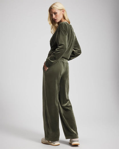 DARK SAGE Velour Straight Leg Pants