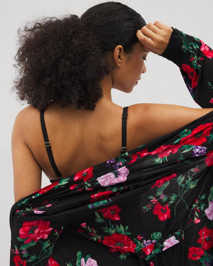 RHAPSODY FLORA BLACK Long-Sleeve Short Robe