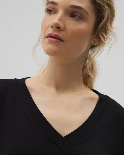 BLACK Long-Sleeve V-Neck Pajama Top