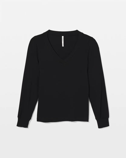 BLACK Long-Sleeve V-Neck Pajama Top