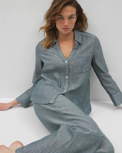 DARK SEA CROSSDYE Cotton Gauze Long Sleeve Notch Collar Pajama Top