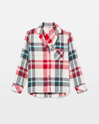 FIRESIDE PLAID CHAMPAGNE Super Soft Long-Sleeve Notch Collar Pajama Top