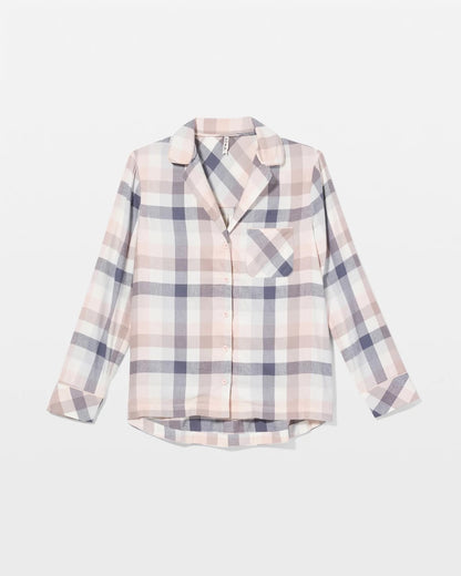 DREAMIEST PLAID GRAY Super Soft Long-Sleeve Notch Collar Pajama Top