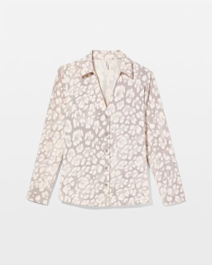 JAGUAR SPOT G SLVR TAUPE Long-Sleeve Notch Collar Pajama Top
