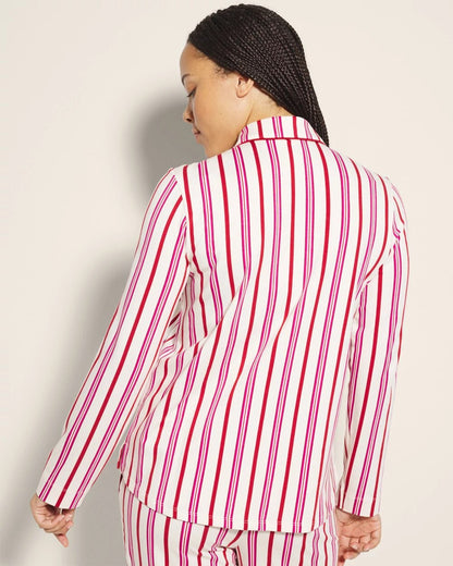 SMART STRIPE CHAMPAGNE Long-Sleeve Notch Collar Pajama Top