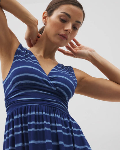OASIS STRIPE G NAVY PEONY Goddess Midi Bra Dress