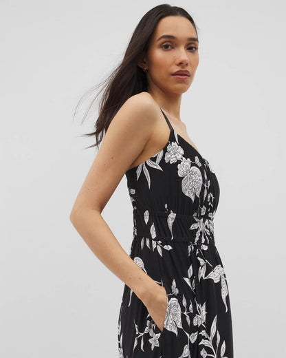 PEACEFUL FLORA BLK Paradiso Midi Bra Dress