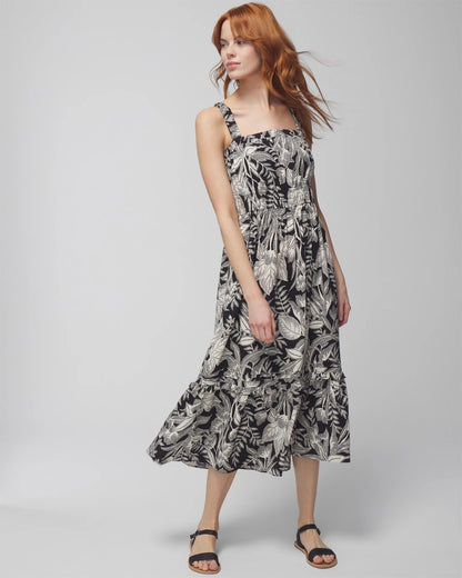 PATTERNED PALMS BLACK Midi Bra Dress