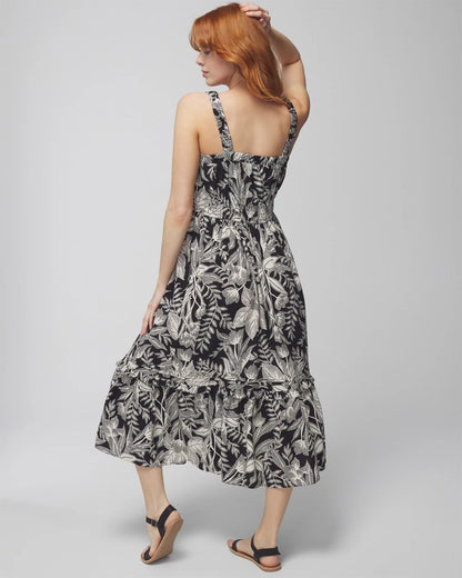 PATTERNED PALMS BLACK Midi Bra Dress