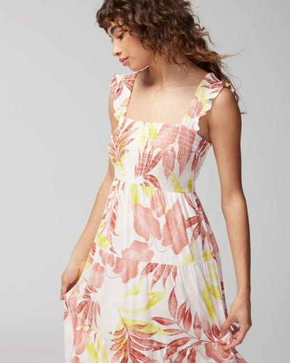 ENCHANTED PALMS KEY LIME Smocked Flutter Sleeve Mini Bra Dress