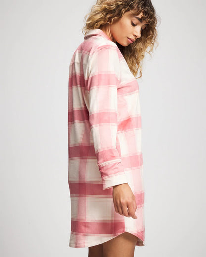 FROSTED PLAID PINK Long-Sleeve Notch Collar Sleepshirt