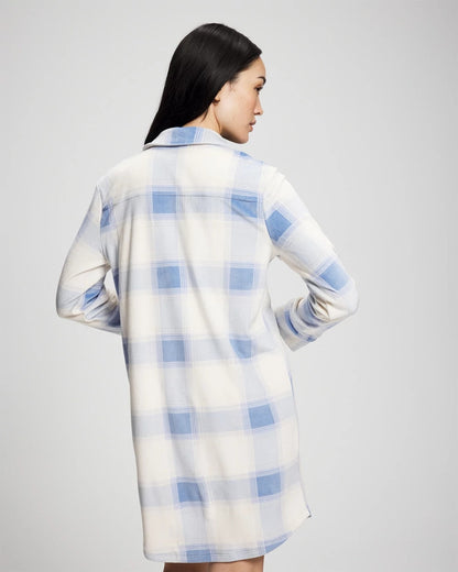 FROSTED PLAID BLUE Long-Sleeve Notch Collar Sleepshirt