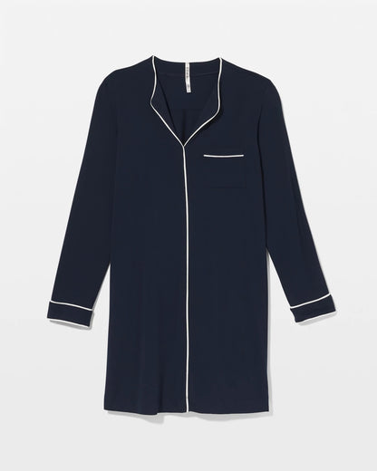 NIGHTFALL NAVY Piped Long-Sleeve Sleepshirt