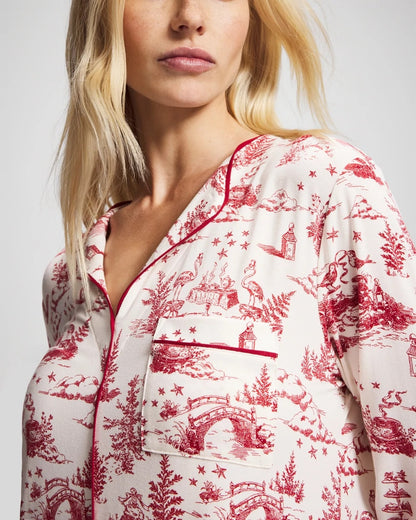 ENCHANTED TOILE CHAMPAGNE Piped Long-Sleeve Sleepshirt