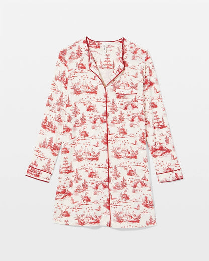 ENCHANTED TOILE CHAMPAGNE Piped Long-Sleeve Sleepshirt