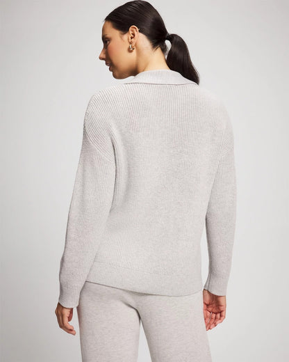 HEATHER STONE Premier Knit Cable Knit Collared Sweater