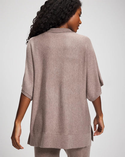 HEATHER FAWN Premier Knit Sweater Collared Top