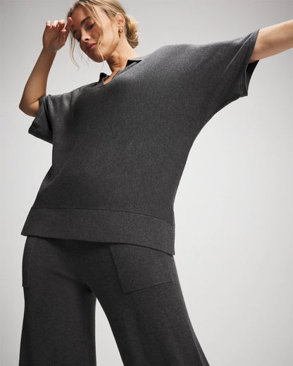 HEATHER QUARTZ Premier Knit Sweater Collared Top