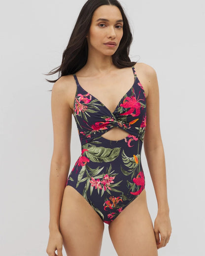LE TIGRE TROPICAL NAVY Soma Swim Twist-Front Keyhole One-Piece