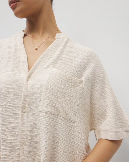 PARCHMENT Crinkle Knit Relaxed Button-Up Top