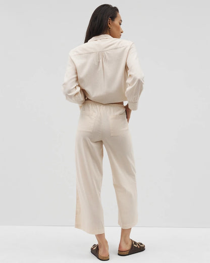 PALE SAND STRIPE Beach Cotton Crop Pant