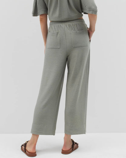 RESTORATION GREEN Crinkle Knit Wide Leg Pant