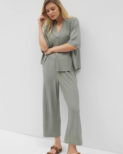 RESTORATION GREEN Crinkle Knit Wide Leg Pant