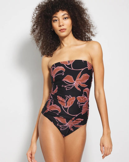 STAMPED TROPICS M BK BRN Bandeau Tankini Top