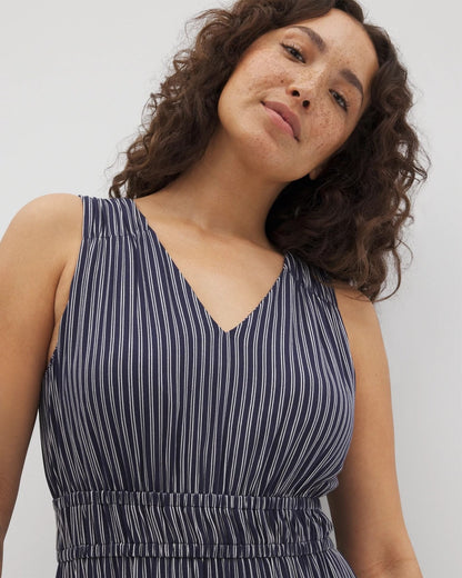 DESTIN STRIPE NAVY Riviera Surplice Maxi Bra Dress