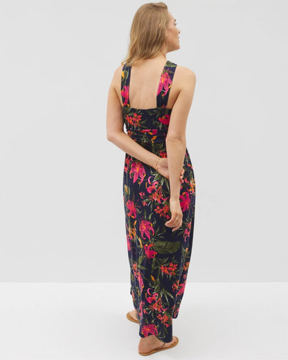 LE TIGRE TROPIC NAVY Bayside Halter Maxi Bra Dress