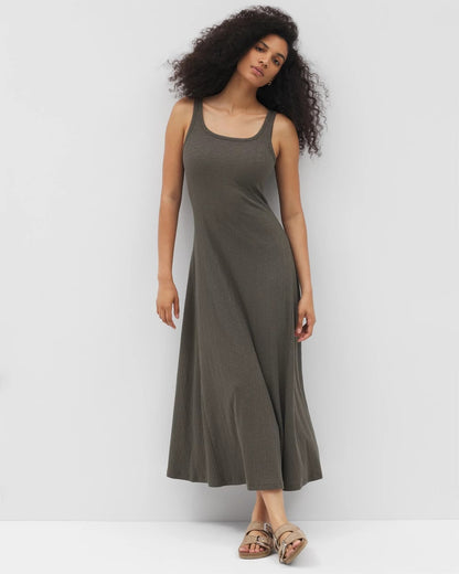 DARK GRAY OLIVE Rib Square Neck Lounge Dress