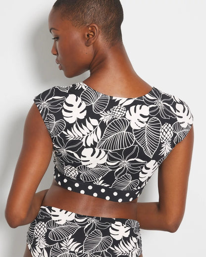 BLACK Double Trouble Cap-Sleeve Crop Top