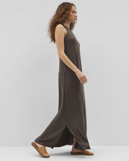 DARK GRAY OLIVE One-Shoulder Maxi Bra Dress