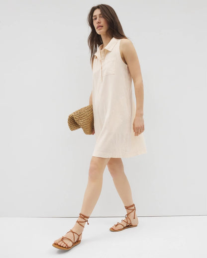 PALE SAND STRIPE Beach Cotton Short Dress